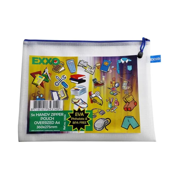Exxo By Hfp 34314 Kleinkrambeutel A4+ Mesh Bag Reißverschlussbeutel Aus Faserverstärktem Eva Pvc-Frei Mit Blauem Reißverschluss - 5 Stück thumbnail