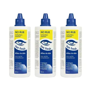Eye Fresh No Rub - Alles-in-één Lenzenvloeistof - Geen Wrijven Nodig - Voor Zachte Contactlenzen - Geschikt Voor Gevoelige Ogen - 3 X 360 Ml