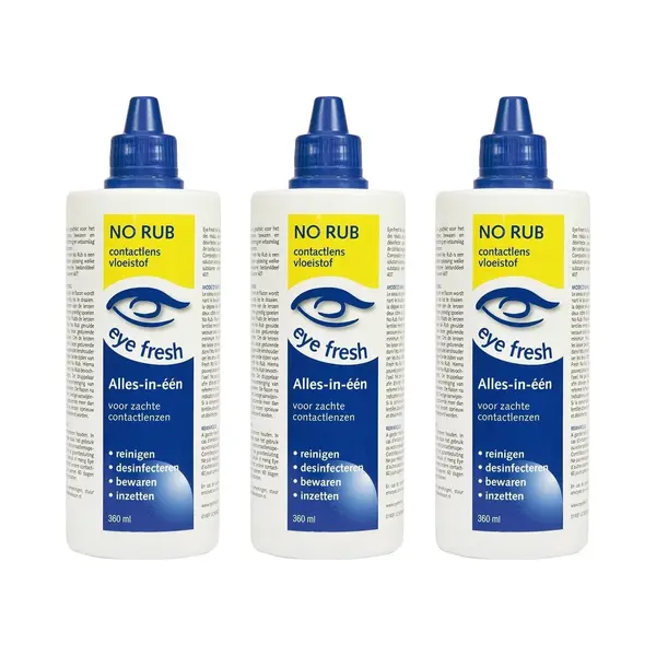 Eye Fresh No Rub - Alles-in-één Lenzenvloeistof - Geen Wrijven Nodig - Voor Zachte Contactlenzen - Geschikt Voor Gevoelige Ogen - 3 X 360 Ml thumbnail