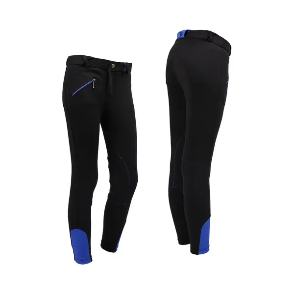 Qhp Modische Reithose Junior Kinderreithose Stoff-Kniebesatz (Schwarz, 134) thumbnail