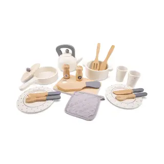 Woet® Houten Servies En Pannenset Voor Kinderen - 20-delige Speelset Met Pannetjes, Servies En Bestek - Speelgoedkeuken Accessoires Voor Kinderen -
