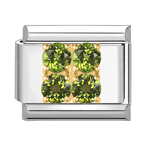 Quiges - 9mm Italian Style Charm Link Module Stainless Steel Green Zirconia For Italian Style Bracelets thumbnail