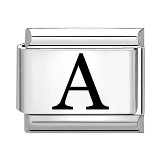 Quiges - 9mm Italian Style Charm Link Module Stainless Steel Laser Alphabet Letter A For Italian Style Bracelets