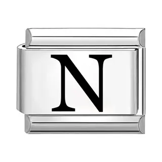 Quiges - 9mm Italian Style Charm Link Module Stainless Steel Laser Alphabet Letter N For Italian Style Bracelets