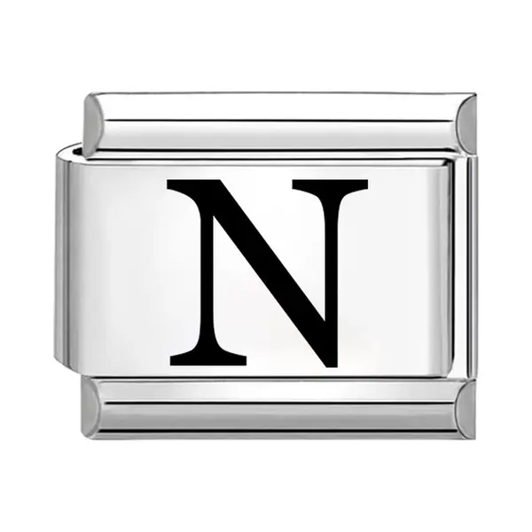 Quiges - 9mm Italian Style Charm Link Module Stainless Steel Laser Alphabet Letter N For Italian Style Bracelets thumbnail