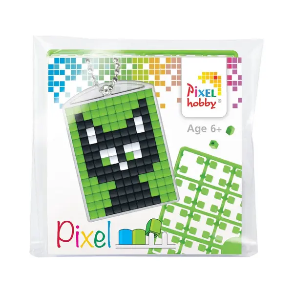 Pixelhobby Medaillon Sleutelhanger Startset - Zwarte Kat - Pixel Art thumbnail