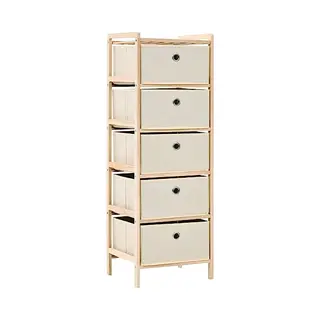 VidaXL Kommode, Korb-Sideboard Mit 5 Stoffkörben Zedernholz Beige