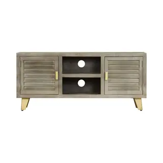 Vidaxl - Tv Cabinet Solid Mango Wood Grey With Brass 110x30x48 Cm