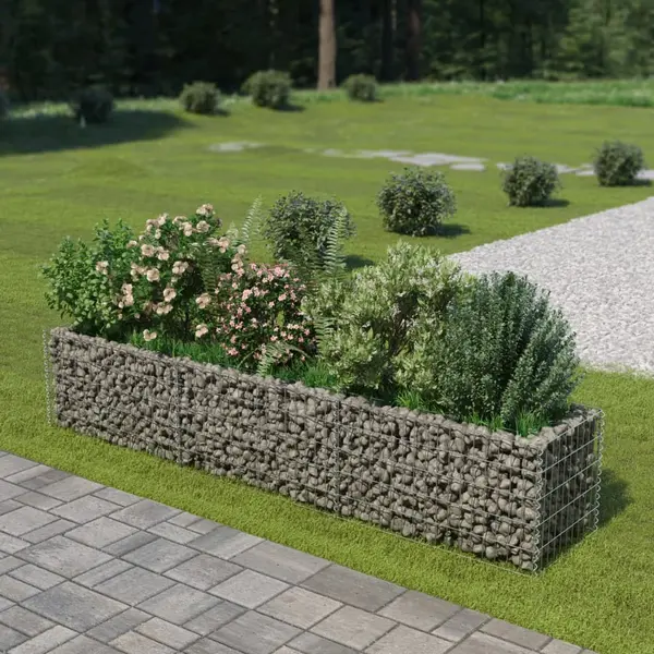 VidaXL Gabion Raised Garden Bed - Galvanised Steel, Weather-Resistant With High Load Capacity, Silver Rectangular Planter, Outer Dimensions 270x50x50 thumbnail
