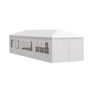 VidaXL Party Tent - 3x9m White Color, Uv And Water-, Steel Frame, Decorative Window Side Panels & Zip Door Panel, Easy Assembly, Garden Gazebo For