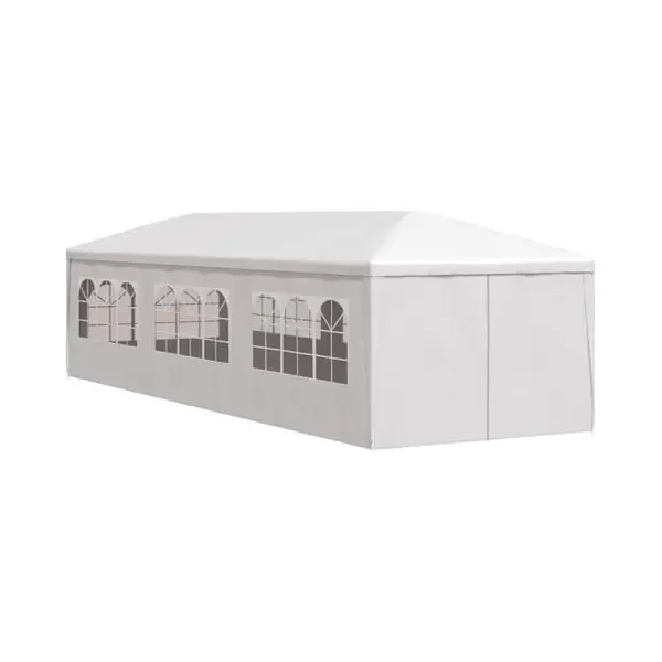 VidaXL Party Tent - 3x9m White Color, Uv And Water-, Steel Frame, Decorative Window Side Panels & Zip Door Panel, Easy Assembly, Garden Gazebo For thumbnail