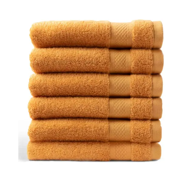 DoubleDry Hotel Handdoeken 50 X 100 Cm – Set Van 6 – 100% Katoen 500 G/m2 – Zacht & Absorberend - Okergeel thumbnail