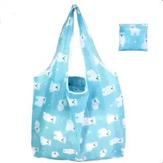 Opvouwbare Polyester Boodschappentas Shopper 40x60 Cm – Duurzame Herbruikbare Tas Lichtgewicht Met Print In Etui Dessin Flower Polar Bear
