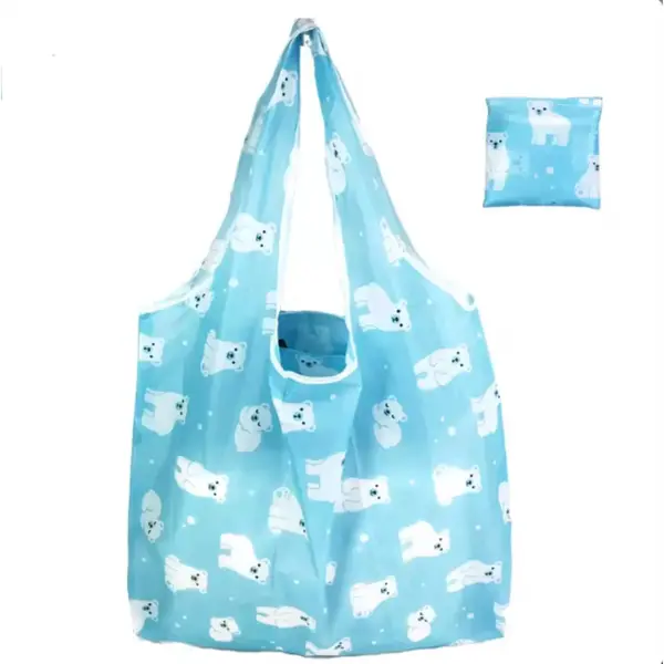 Opvouwbare Polyester Boodschappentas Shopper 40x60 Cm – Duurzame Herbruikbare Tas Lichtgewicht Met Print In Etui Dessin Flower Polar Bear thumbnail