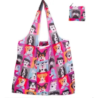 Opvouwbare Polyester Boodschappentas Shopper 40x60 Cm – Duurzame Herbruikbare Tas Lichtgewicht Met Print In Etui Dessin Dogs Allowed