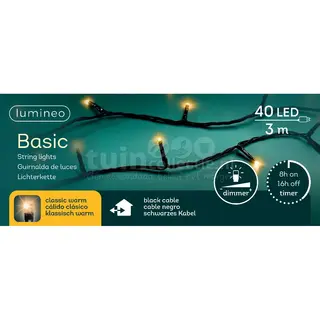 Lumineo Lichterkette Basic 40 Led 3 M Klassisch Warm, Schwarzes Kabel