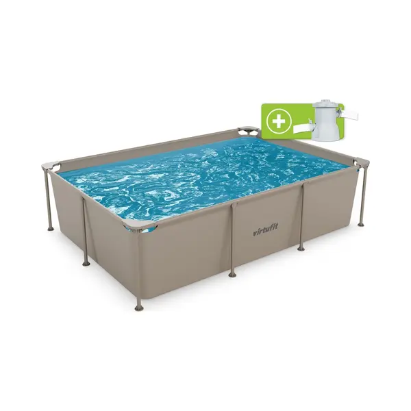 VirtuFit Rechthoekig Zwembad - 260 X 180 X 66 Cm - Beige - Inclusief Filterpomp thumbnail