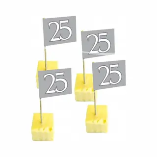 Folat 25 Jaar Thema Feestartikelen - 50x Stuks Cocktail Prikkers - Versiering - Zilveren Bruiloft - Jubileum - Verjaardag