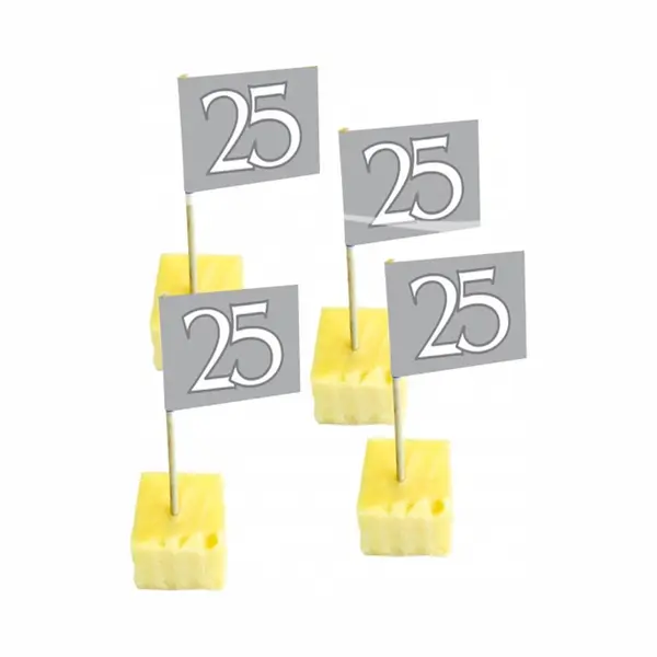 Folat 25 Jaar Thema Feestartikelen - 50x Stuks Cocktail Prikkers - Versiering - Zilveren Bruiloft - Jubileum - Verjaardag thumbnail