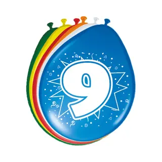 Folat Verjaardag Feest Ballonnen - Leeftijd 9 Jaar - 8x Stuks - Feestversiering
