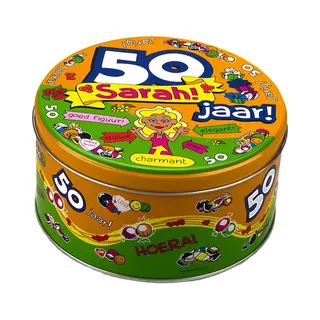 Paper dreams Sarah 50 Jaar Snoeptrommel/koektrommel - 50e Verjaardag - Cadeau / Versiering - 15 X 7 Cm - Blik