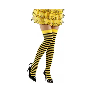Widmann Bijen Kousen - Geel/zwart Gestreept - One Size M - Bijenmotief Kniekousen - Bij Verkleedkousen - Bijenkousen