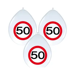 Folat Party Products Ballonnen 50 Jaar - 8x - 30 Cm - Verkeersbord - Versiering Sarah/Abraham - Feestversiering Verjaardag
