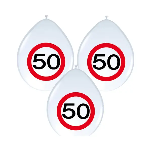 Folat Party Products Ballonnen 50 Jaar - 8x - 30 Cm - Verkeersbord - Versiering Sarah/Abraham - Feestversiering Verjaardag thumbnail