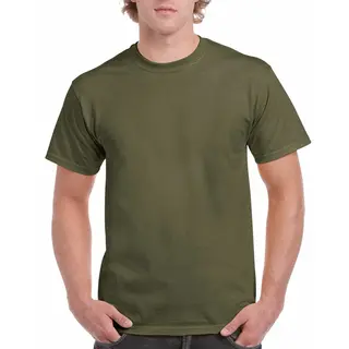 Gildan T-shirt - Army Groen - Heren - Zware Kwaliteit - Basic Shirt - Katoen - Korte Mouwen L