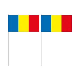 Zwaaivlaggetjes Roemenie - 10x - 12 X 24 Cm - Papier - Landen Versiering - Supporters - Stokje 40 Cm