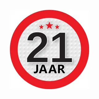 Bellatio Decorations 21 Jaar Leeftijd Sticker - Rond - Dia 9 Cm - 21 Jaar Verjaardag - Jubileum - Leeftijd Versiering