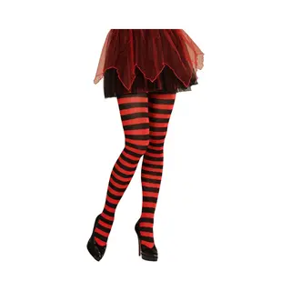 Widmann Carnaval Verkleed Panty - Gestreept/Strepen - Rood/zwart - Dames - Heksen Panty - 70 Denier Xl