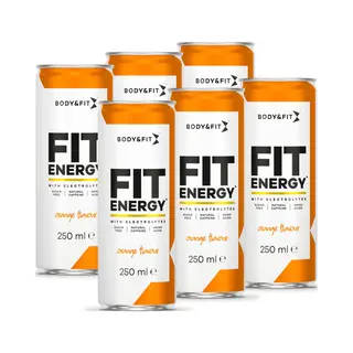 Body & Fit Fit Energy Drink - Orange - 6 Blikjes - Hypotone Sportdrank Met Elektrolyten En Bcaa - 1500 Ml