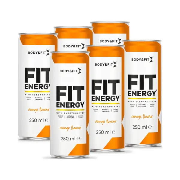 Body & Fit Fit Energy Drink - Orange - 6 Blikjes - Hypotone Sportdrank Met Elektrolyten En Bcaa - 1500 Ml thumbnail