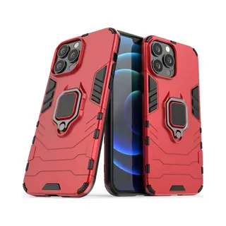 MobyDefend Hoesje - Geschikt Voor IPhone 13 Pro Max - Dubbelgelaagde Pantsercase Met Standaard - Rood