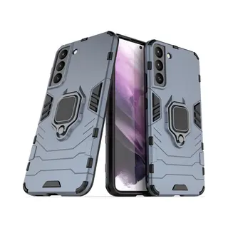 MobyDefend Hoesje - Geschikt Voor Samsung Galaxy S22 - Dubbelgelaagde Pantsercase Met Standaard - Navy Blauw
