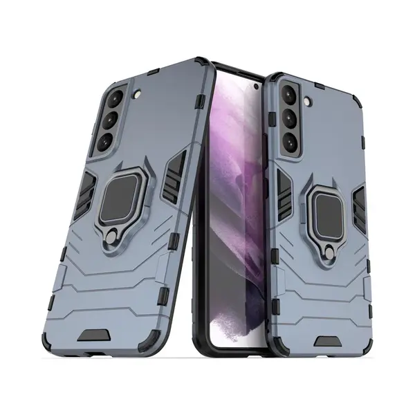 MobyDefend Hoesje - Geschikt Voor Samsung Galaxy S22 - Dubbelgelaagde Pantsercase Met Standaard - Navy Blauw thumbnail