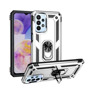 MobyDefend Hoesje - Geschikt Voor Samsung Galaxy A23 - Pantsercase Met Draaibare Ring - Zilvergrijs