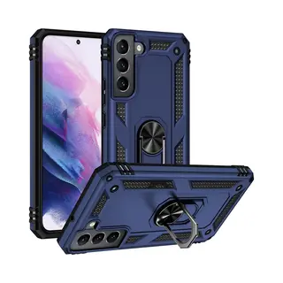 MobyDefend Hoesje - Geschikt Voor Samsung Galaxy S22 - Pantsercase Met Draaibare Ring - Blauw