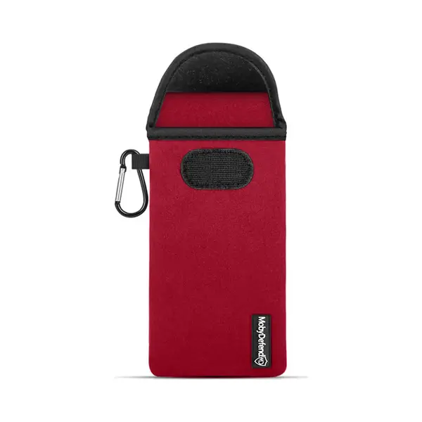MobyDefend Hoesje - Geschikt Voor OnePlus 10 Pro - Neopreen Pouch Met Karabijnhaak - Insteek - Riemlus - Rood thumbnail