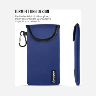 MobyDefend Hoesje - Geschikt Voor IPhone 13 Pro Max - Neopreen Pouch Met Karabijnhaak - Insteek - Riemlus - Blauw