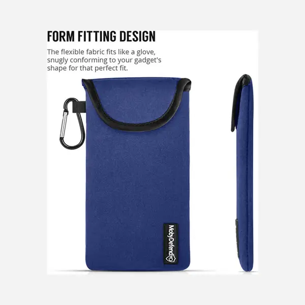 MobyDefend Hoesje - Geschikt Voor IPhone 13 Pro Max - Neopreen Pouch Met Karabijnhaak - Insteek - Riemlus - Blauw thumbnail