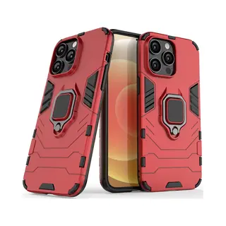 MobyDefend Hoesje - Geschikt Voor IPhone 14 Pro Max - Dubbelgelaagde Pantsercase Met Standaard - Rood