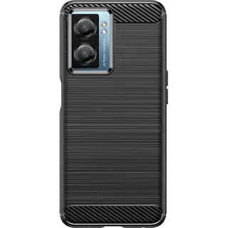MobyDefend Hoesje - Geschikt Voor Oppo A57 / A57s / A77 - Tpu Backcover - Geborstelde Metaal & Carbon-Look - Zwart