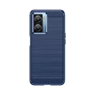 MobyDefend Hoesje - Geschikt Voor Oppo A57 / A57s / A77 - Tpu Backcover - Geborstelde Metaal & Carbon-Look - Blauw