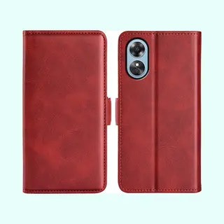 MobyDefend Hoesje - Geschikt Voor Oppo A17 - Luxe Wallet Book Case (Sluiting Zijkant) - Rood