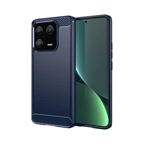 MobyDefend Hoesje - Geschikt Voor Xiaomi 13 Pro - Tpu Backcover - Geborstelde Metaal & Carbon-Look - Blauw thumbnail
