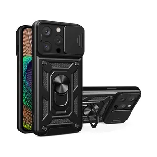 MobyDefend Hoesje - Geschikt Voor IPhone 15 Pro Max - Pantsercase Met Draaibare Ring - Zwart