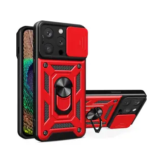 MobyDefend Hoesje - Geschikt Voor IPhone 15 Pro Max - Pantsercase Met Draaibare Ring - Rood