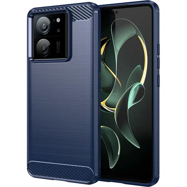MobyDefend Hoesje - Geschikt Voor Xiaomi 13T / 13T Pro - Tpu Backcover - Geborstelde Metaal & Carbon-Look - Blauw thumbnail